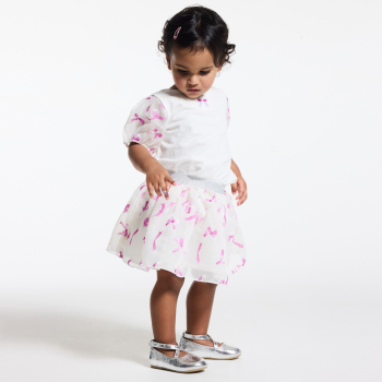 تيشيرت مطرز فاخر بأكمام طويلة، باللون الأبيض للفتيات الصغيرات